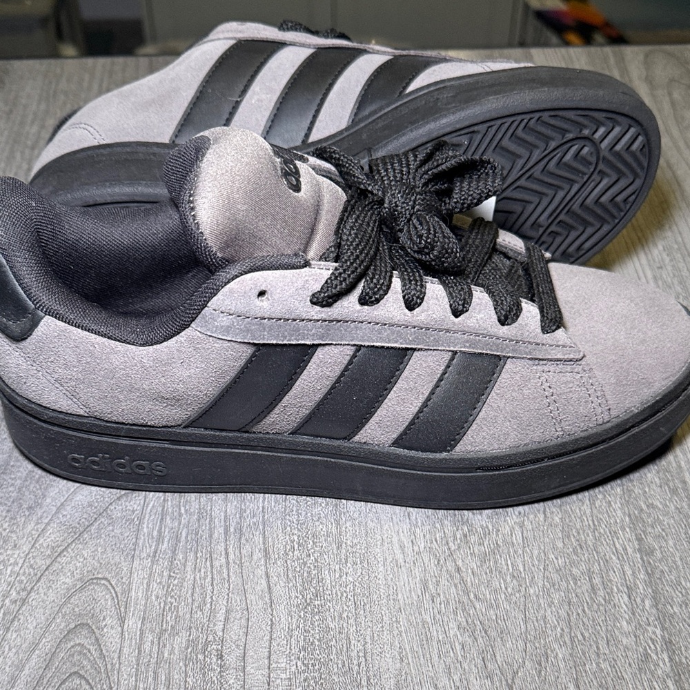adidas Men's Suede Sneakers in Gray with Black Stripes